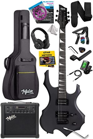 Midex Force-AMP25 Üst Seviye 25 Watt Amfili Elektro Gitar H-H Profesyonel Full Set Aksesuarlı